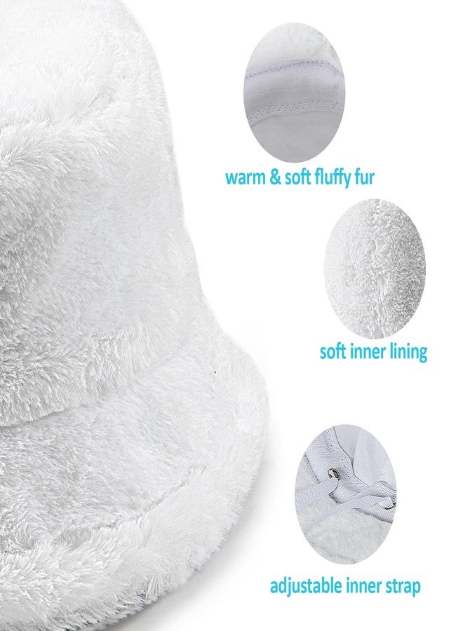 TUSBUIR Warm Furry White Bucket Hat Winter Faux Fur Fisherman Hat Fuzzy Hat Fluffy Cap for Women Men - Image 5